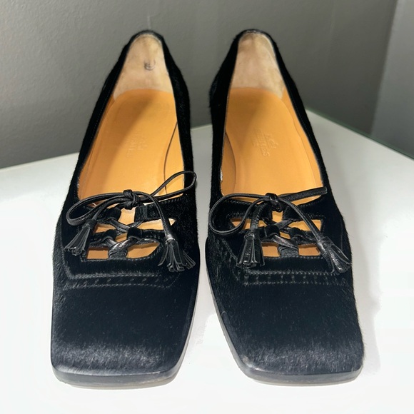 Hermes Paris Black Pony Hair Tassel Heels Size 35 1/2 - Picture 3 of 11